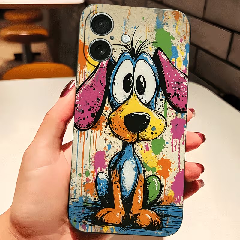 Usb Charger - Graffiti Renkli Köpek Yavrusu TPU Telefon
